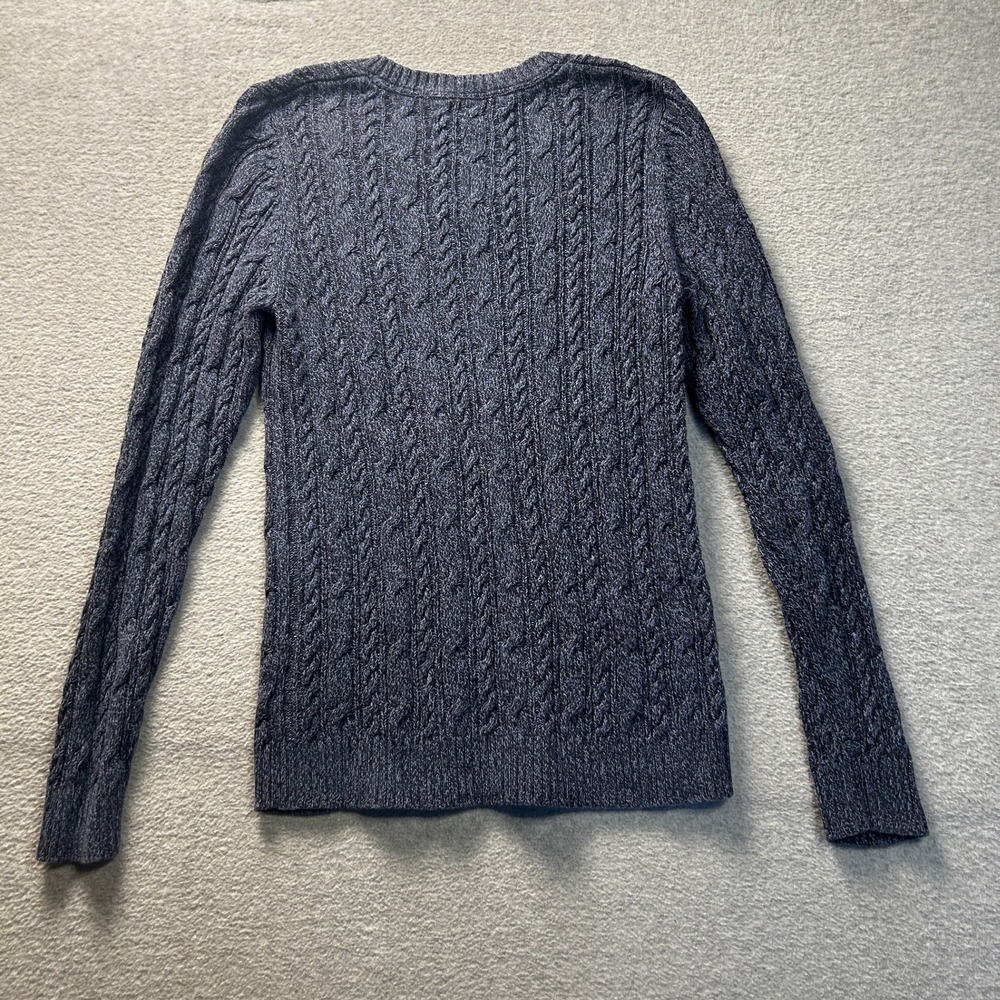 Cable Knit Sweater Womens Medium Blue V Neck Long Sleeve Pullover Croft & Barrow - Picture 2 of 7